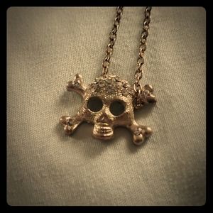 Skull crossbones necklace rhinestone silver bling
